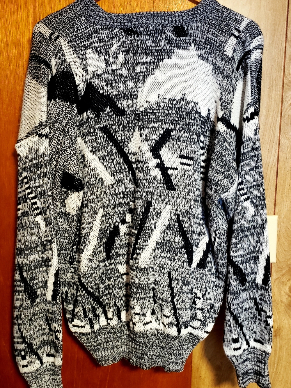 Vintage 1980's Sir William  Men's Black & White Geometric Patterned Sweater